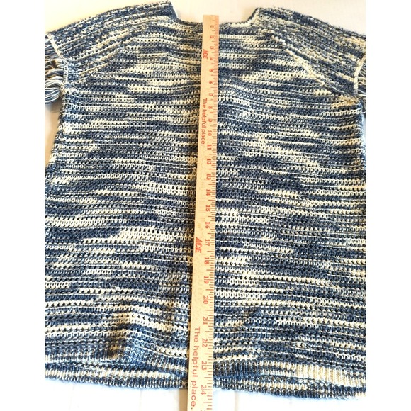 Crochet Loose Knit Sweater Women L Tassels Short Sleeves Fringe Cottagecore Boho - Picture 5 of 5